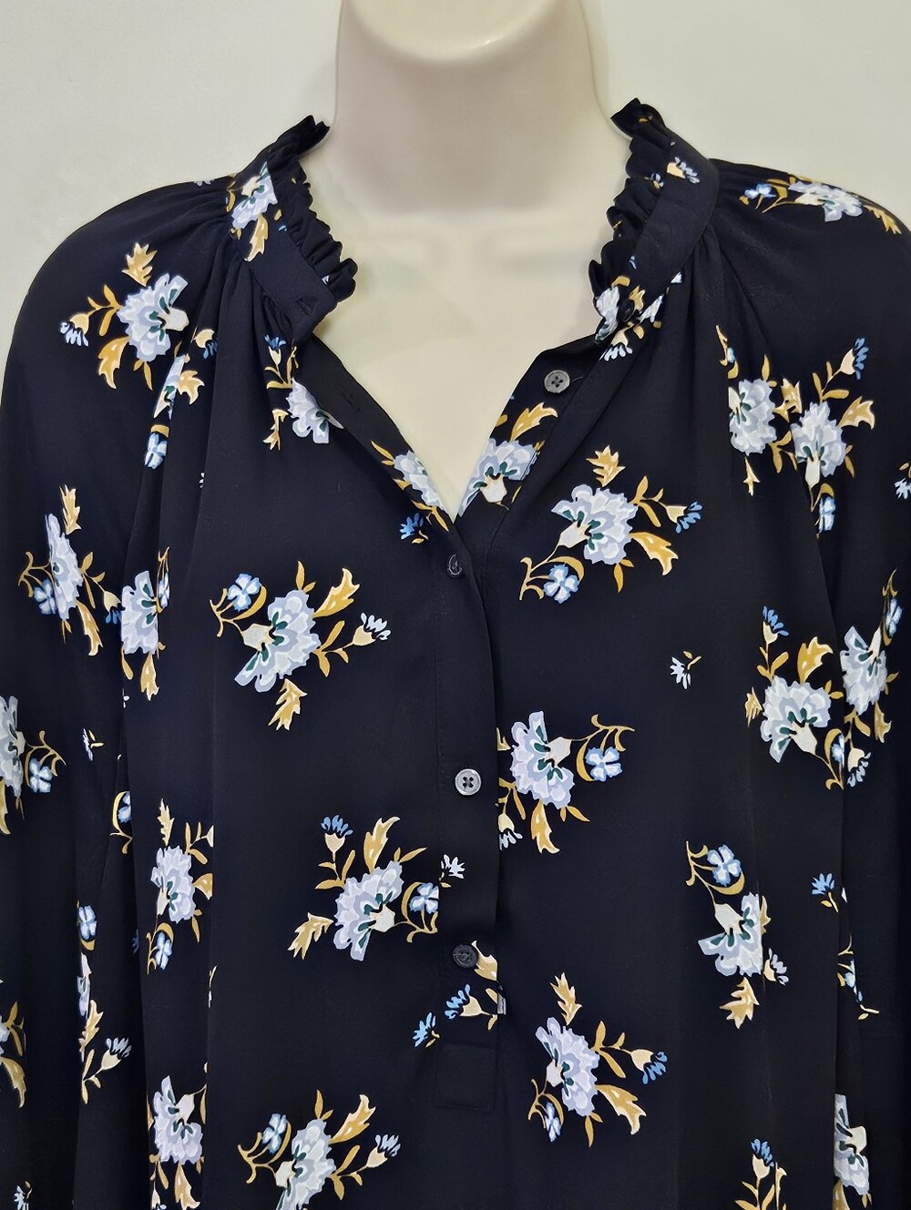 LOFT Navy Blue Multi-Color Floral Long Sleeve Midi Dress, X-Large - Picture 13 of 16